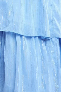 Maternity Plain Lurex Chiffon Tiered Midi Dress - Light Blue by Goddiva