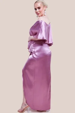 Maternity Satin Drape Shoulder Wrap Maxi Dress - Blush by Goddiva