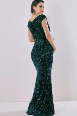 Maternity Sequin & Velvet Bardot Maxi - Emerald Green by Goddiva