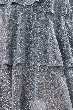 Maternity Sequin Lurex Tiered Midi Silver by Goddiva