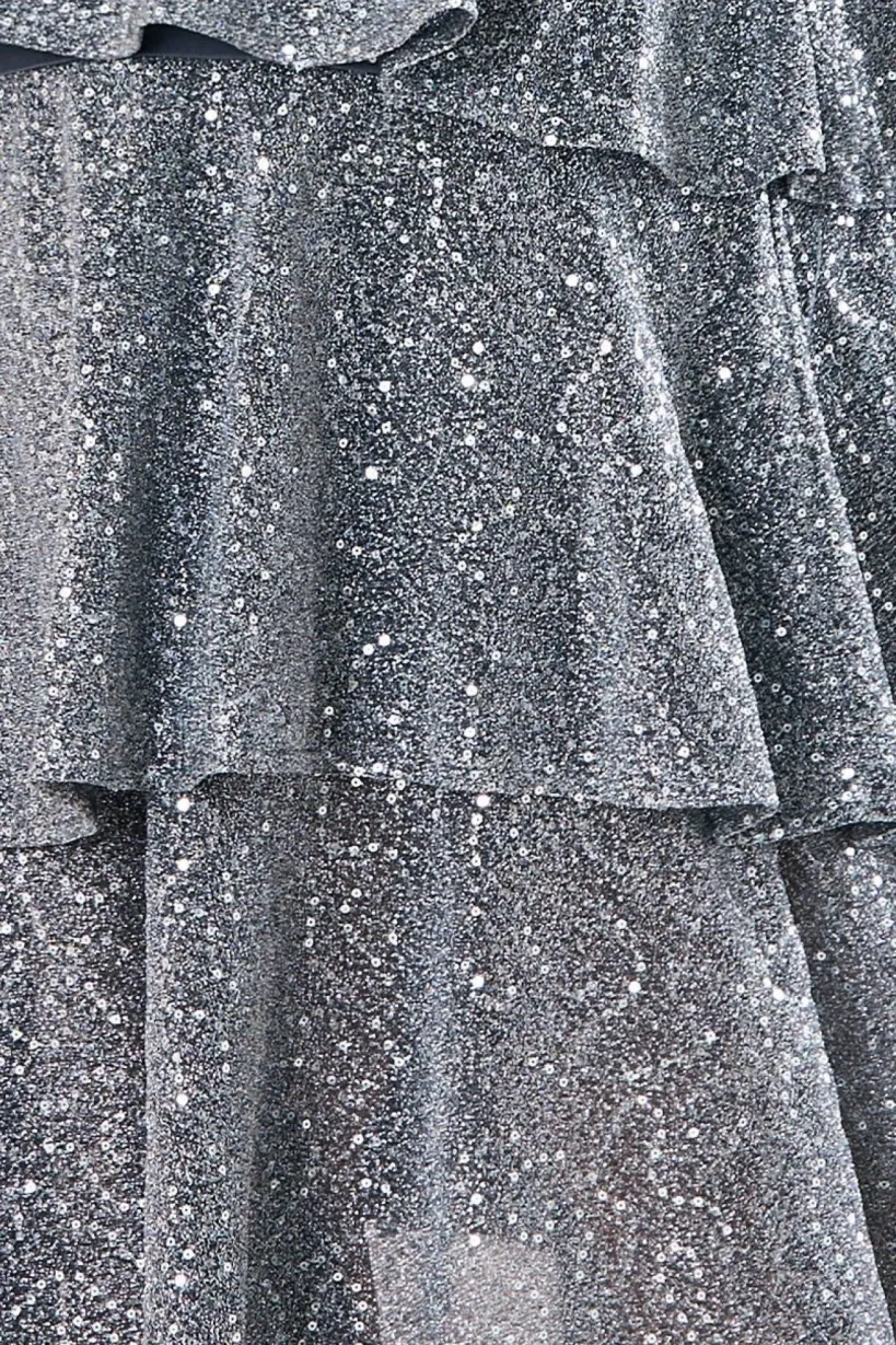 Maternity Sequin Lurex Tiered Midi Silver by Goddiva