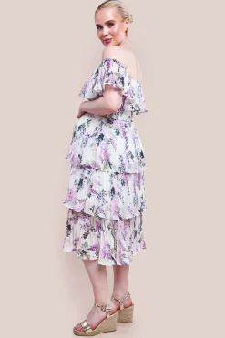 Maternity Shirred Chiffon Floral Bardot Midi Dress - Multi by Goddiva
