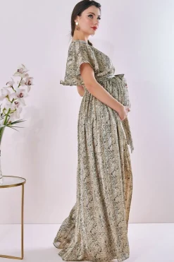 Maternity Wrap Printed Chiffon Maxi Snake Print by Goddiva