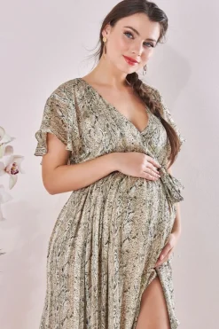 Maternity Wrap Printed Chiffon Maxi Snake Print by Goddiva