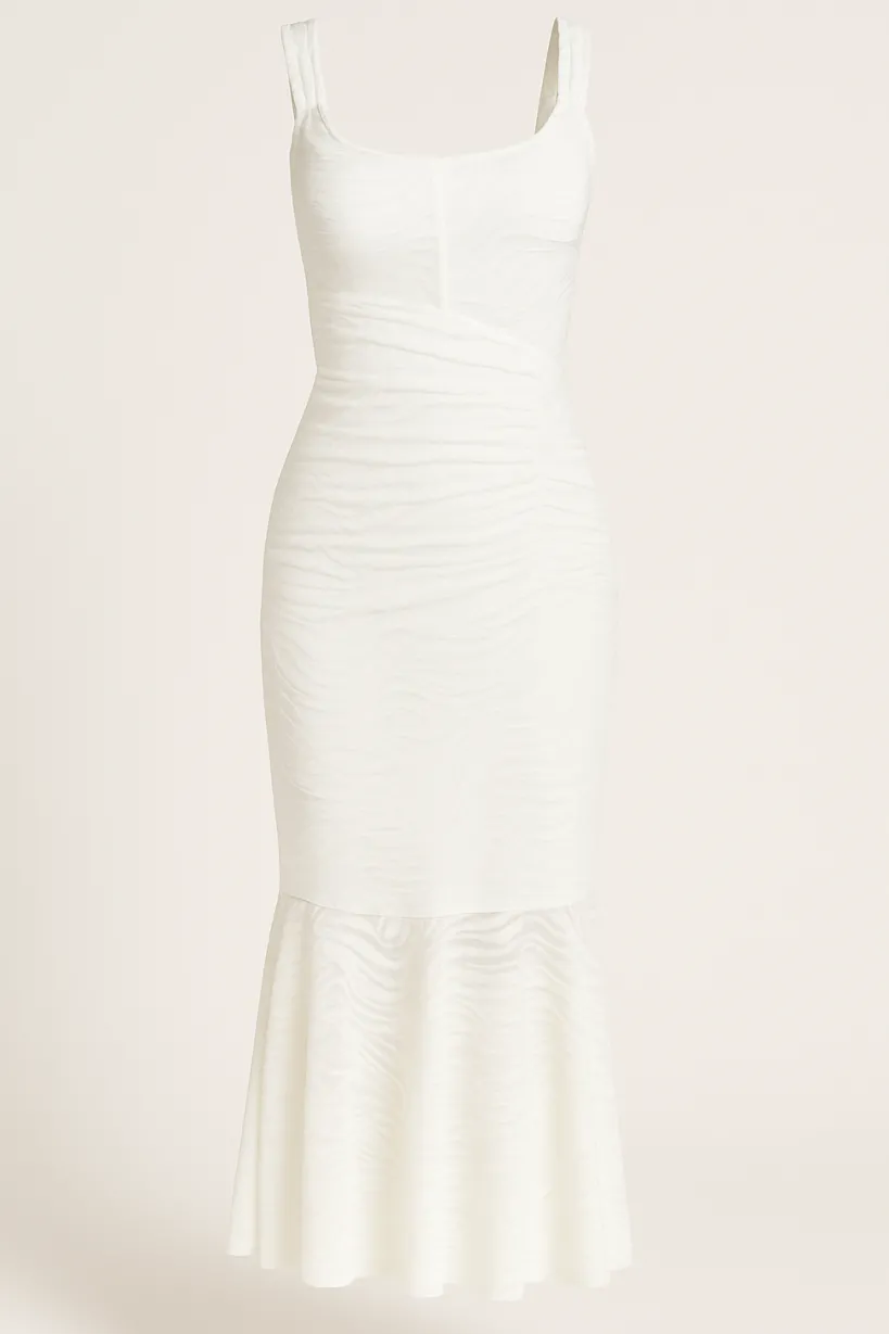 Mermaid Ruched Waist Sleeveless Flared Hem Midi Dress by Avinci