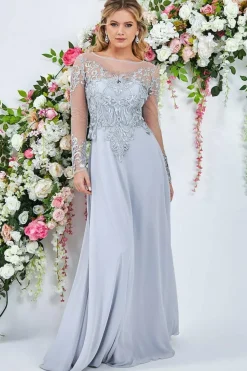 Mesh & Lace Embroidered Bodice Maxi - Grey by Goddiva