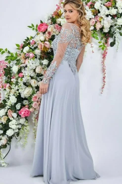 Mesh & Lace Embroidered Bodice Maxi - Grey by Goddiva