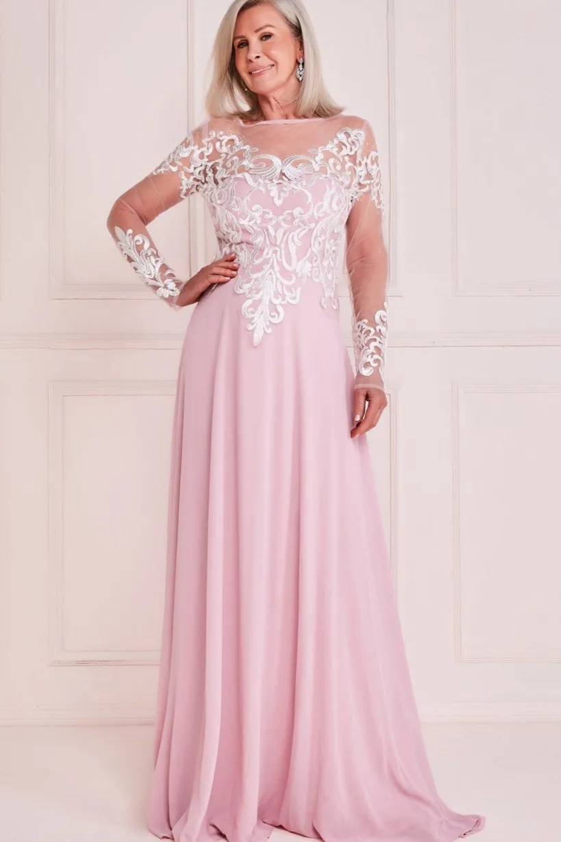 Mesh & Lace Embroidered Bodice Maxi - Blush by Goddiva