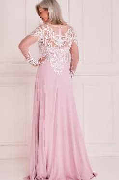 Mesh & Lace Embroidered Bodice Maxi - Blush by Goddiva