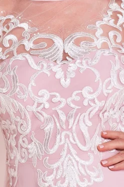 Mesh & Lace Embroidered Bodice Maxi - Blush by Goddiva