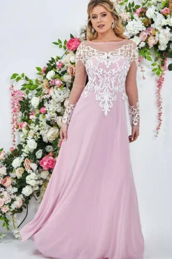 Mesh & Lace Embroidered Bodice Maxi - Blush by Goddiva