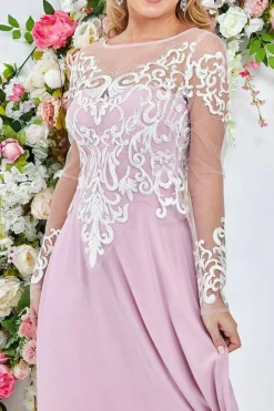 Mesh & Lace Embroidered Bodice Maxi - Blush by Goddiva