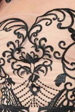 Mesh & Lace Maxi With Scalloped Hem - Black by Goddiva