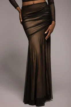 Mesh Gathered Mermaid Maxi Skirt - Black by Goddiva