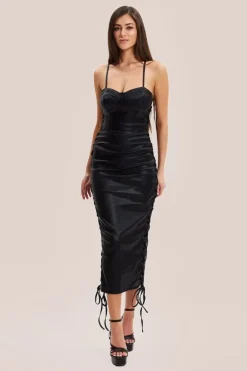 Metallic Foil Black Lycra Eyelet Dress by Liquorish
