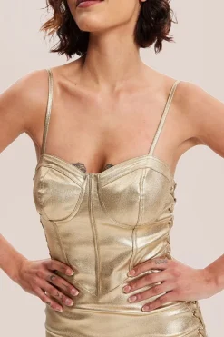 Metallic Foil Gold Lycra Eyelet Dress by Liquorish