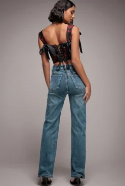 Mid Wash Straight Leg Denim Jeans - Blue by Goddiva denim