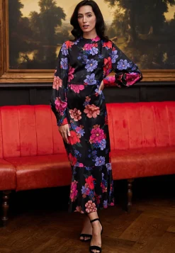 Midi Floral Black Dress by Angeleye
