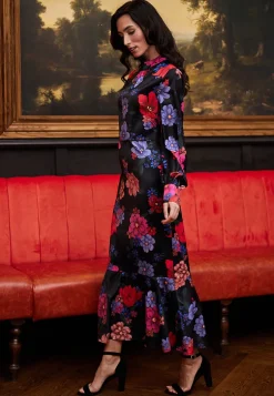 Midi Floral Black Dress by Angeleye