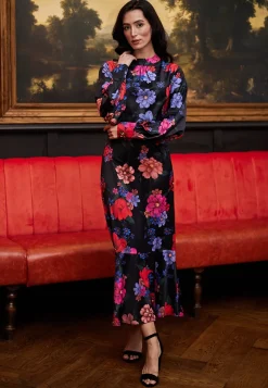 Midi Floral Black Dress by Angeleye