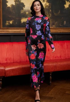 Midi Floral Black Dress by Angeleye