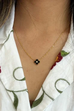 Mini Clover Necklace In Gold Black - Gift Boxed by SVNX