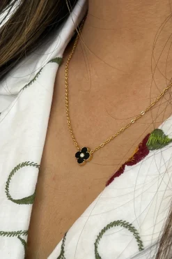 Mini Clover Necklace In Gold Black - Gift Boxed by SVNX