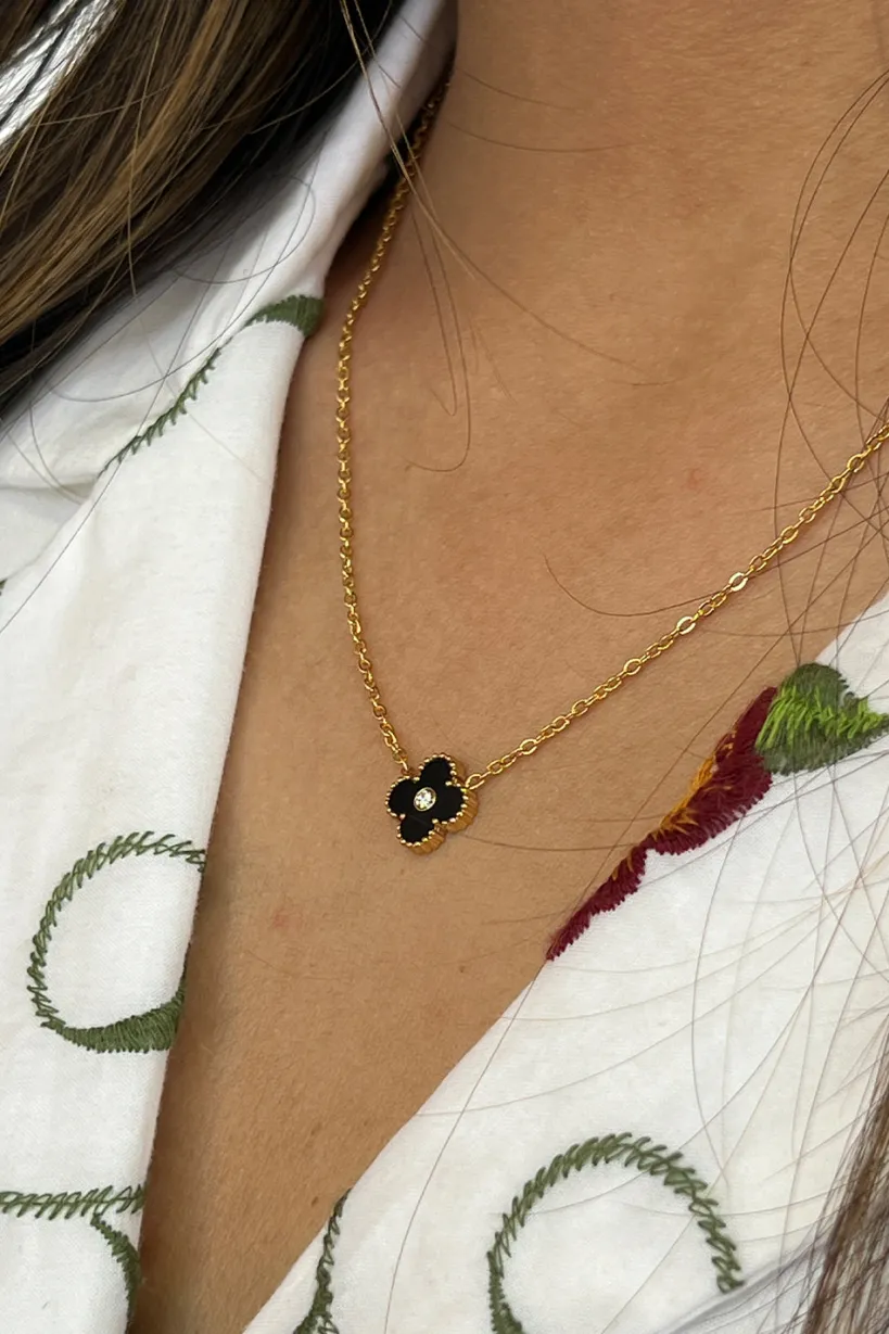 Mini Clover Necklace In Gold Black - Gift Boxed by SVNX