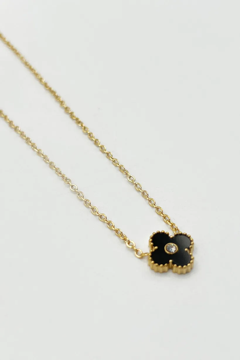 Mini Clover Necklace In Gold Black - Gift Boxed by SVNX