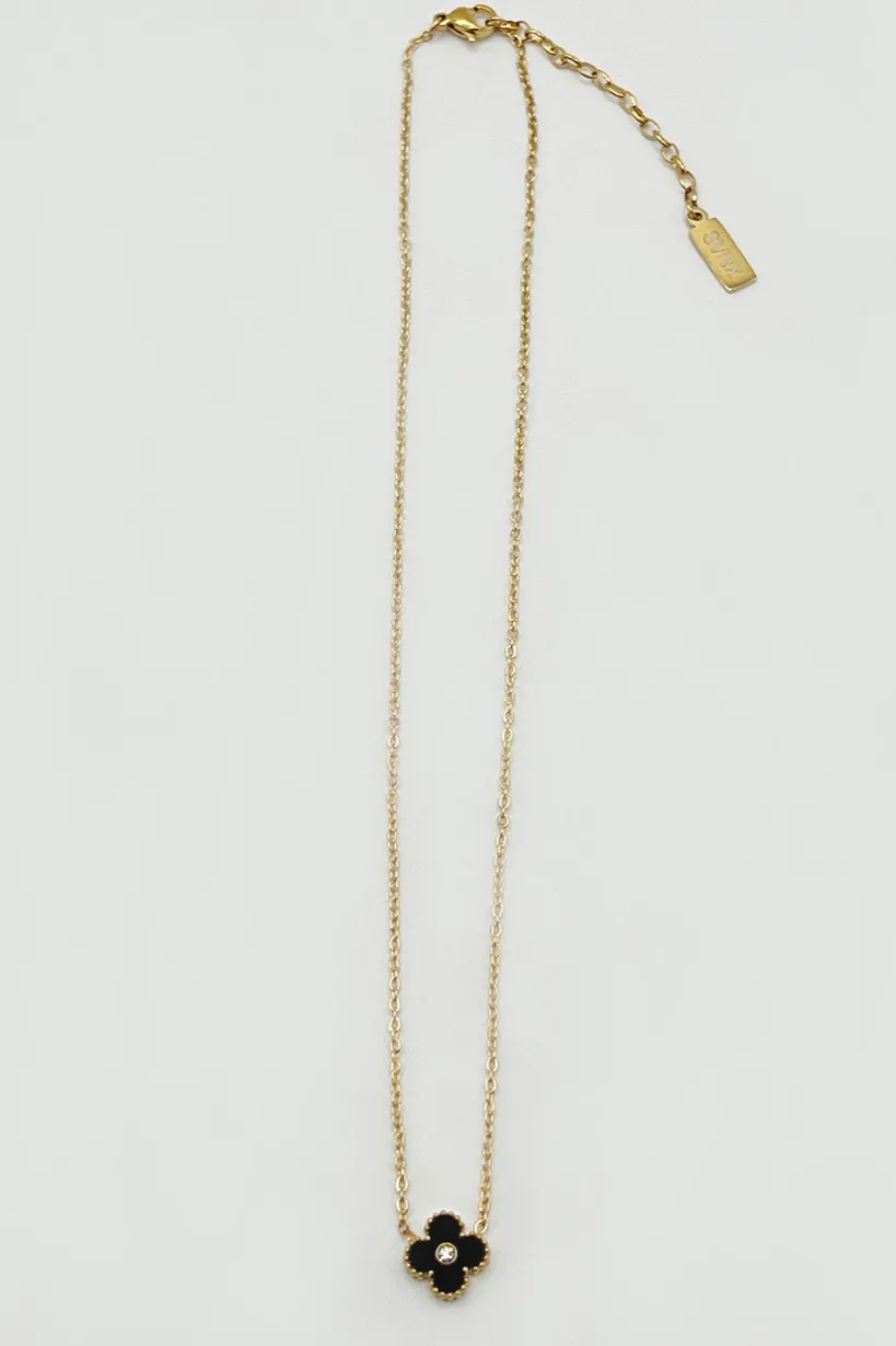 Mini Clover Necklace In Gold Black - Gift Boxed by SVNX