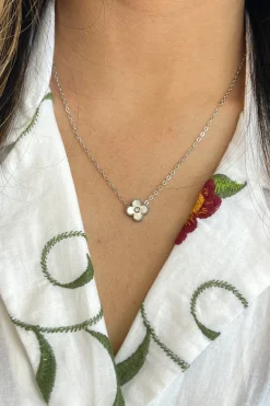 Mini Clover Necklace In Silver White With Gift Box by SVNX