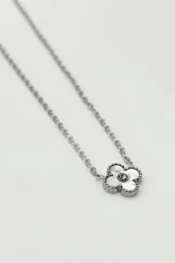 Mini Clover Necklace In Silver White With Gift Box by SVNX