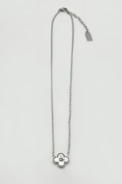 Mini Clover Necklace In Silver White With Gift Box by SVNX