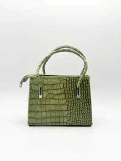 Mini Croc Crossbody Bag In Sage by SVNX