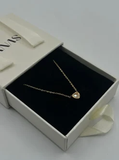 Mini Crystal Heart Necklace In Gold - Gift Boxed by SVNX