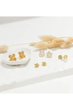 Mini Flower Surround Detail Stud Earring In Gold by Last True Angel