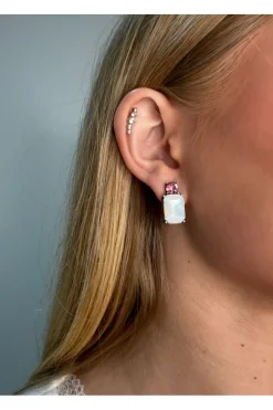 Mini Gem Earring Silver In Opal & Soft Pink by Last True Angel