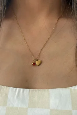 Mini Heart & July Birthstone Necklace In Gold - Gift Boxed by SVNX