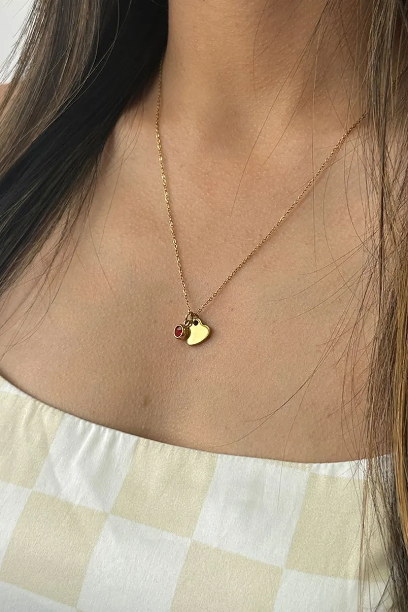 Mini Heart & July Birthstone Necklace In Gold - Gift Boxed by SVNX