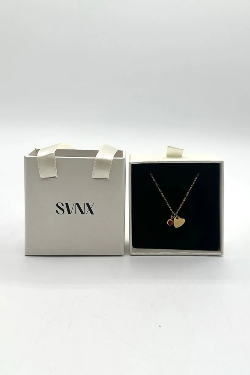Mini Heart & July Birthstone Necklace In Gold - Gift Boxed by SVNX