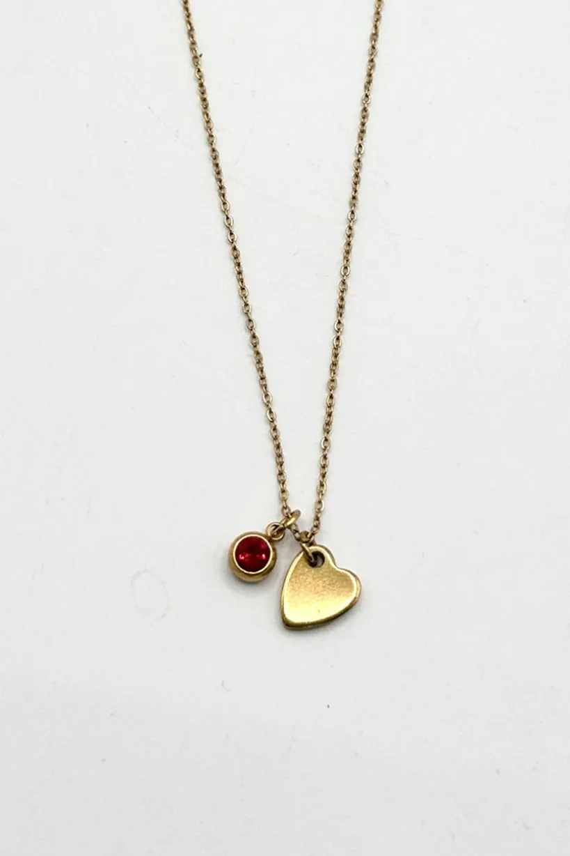 Mini Heart & July Birthstone Necklace In Gold - Gift Boxed by SVNX