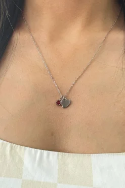 Mini Heart & July Birthstone Necklace In Silver - Gift Boxed by SVNX