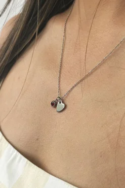 Mini Heart & July Birthstone Necklace In Silver - Gift Boxed by SVNX