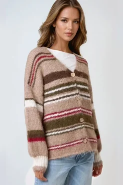 Mocha Striped Knit Cardigan by Aftershock London