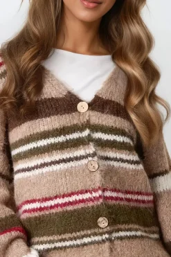 Mocha Striped Knit Cardigan by Aftershock London
