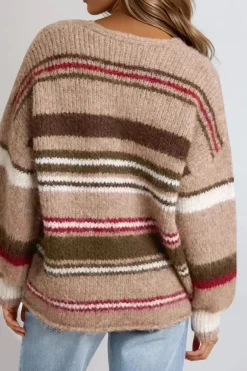 Mocha Striped Knit Cardigan by Aftershock London