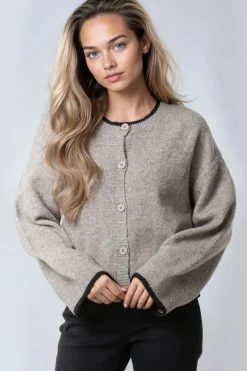 Mocha Wool Blend Contrast Edge Cardigan by Aftershock London