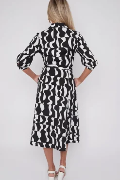 Mono Geometric Print Half Sleeve Midi Shirt Dress by LOVE SUNSHINE