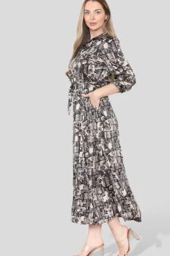 Mono Mixed Scarf Print Satin Maxi Shirt Dress by LOVE SUNSHINE