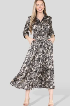 Mono Mixed Scarf Print Satin Maxi Shirt Dress by LOVE SUNSHINE